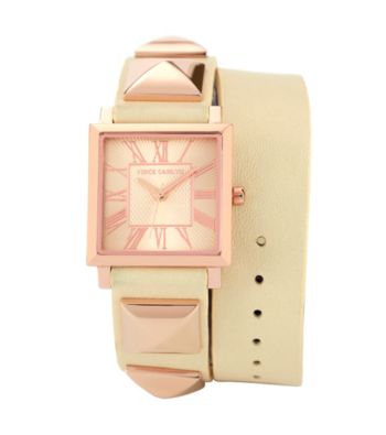 Vince Camuto™ Ivory Double Wrap Leather Strap Watch
