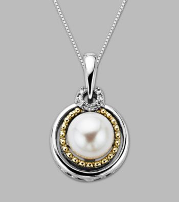 14K Gold & Sterling Silver Pendant with Pearl and Diamond Accent