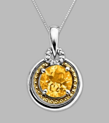 14K Gold & Sterling Silver Pendant with Citrine and Diamond Accent