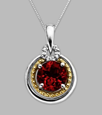 14K Gold & Sterling Silver Pendant with Garnet and Diamond Accent
