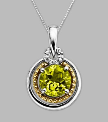 14K Gold & Sterling Silver Pendant with Peridot and Diamond Accent