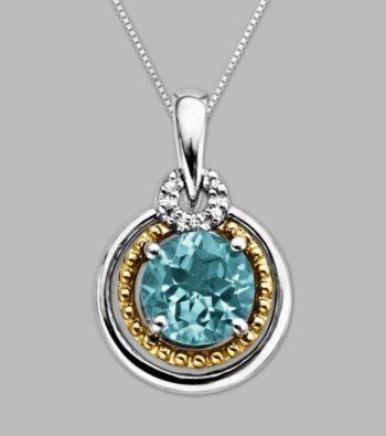 14K Gold & Sterling Silver Pendant with Aqua and Diamond Accent