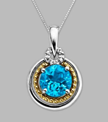 14K Gold & Sterling Silver Pendant with Blue Topaz and Diamond Accent