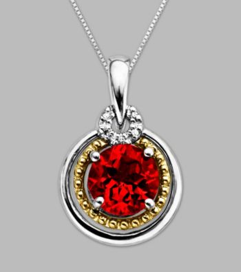14K Gold & Sterling Silver Pendant with Created Ruby and Diamond Accent