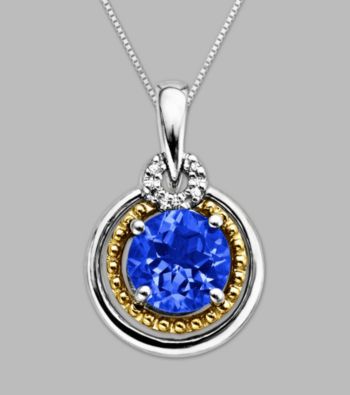 14K Gold & Sterling Silver Pendant with Created Sapphire and Diamond Accent