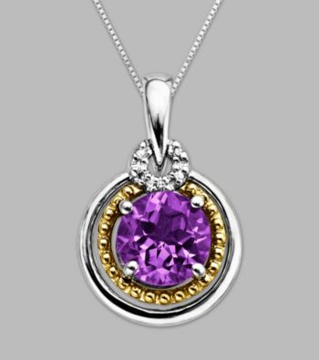 14K Gold & Sterling Silver Pendant with Amethyst and Diamond Accent
