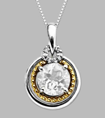 14K Gold & Sterling Silver Pendant with White Topaz and Diamond Accent