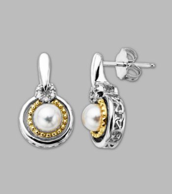 14K Gold & Sterling Silver Earring with Pearl and Diamond Accent