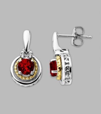14K Gold & Sterling Silver Earring with Garnet and Diamond Accent