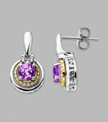 14K Gold & Sterling Silver Earring with Amethyst and Diamond Accent