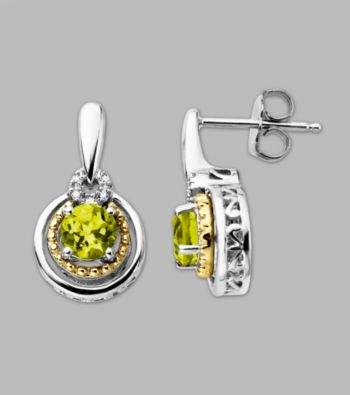14K Gold & Sterling Silver Earring with Peridot and Diamond Accent
