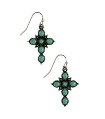 Nine West Vintage America Collection® Silvertone Turquoise Bead Cross Drop Fish Hook Pierced Earrings