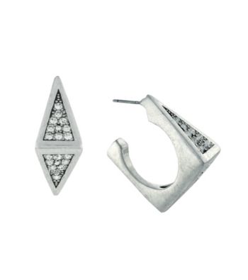 BCBGeneration™ Silvertone Square Pave Open Hoop Earrings
