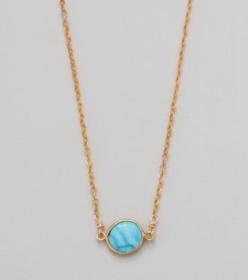 Gold Over Silver Chain & Genuine Turquoise Bezel Necklace
