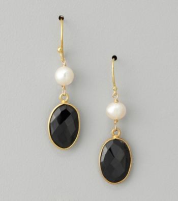 Genuine Freshwater & Black Onyx Bezel Drop Earrings