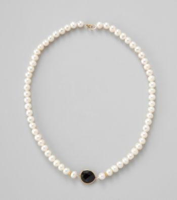 Genuine Freshwater Pearl Necklace with Black Onyx Bezel