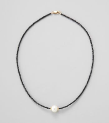 Gold Over Silver / Genuine Faceted Black Spinel & Genuine Freshwater Pearl in Center Necklace