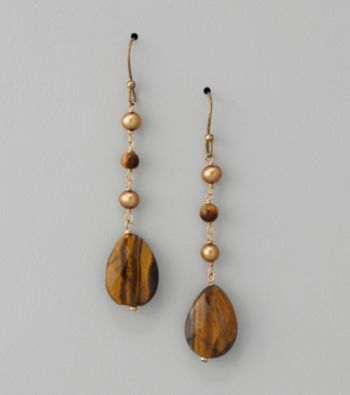 Genuine Freshwater Pearl and Tiger Eye Drop Earrings