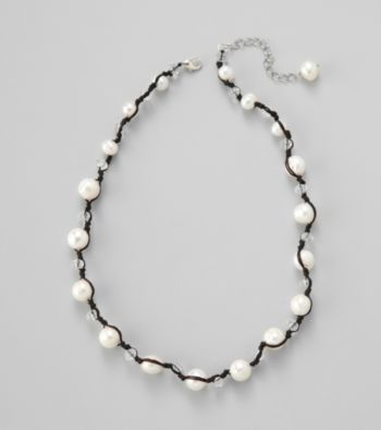 Genuine Freshwater Pearl with Glass Rondelles Necklace in Sterling Silver