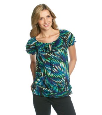 AGB® Feather Printed Peasant Knit Tee