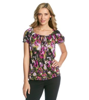 AGB® Floral Printed Peasant Knit Tee