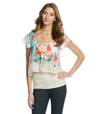 AGB® Floral Flutter Sleeve Tier Top