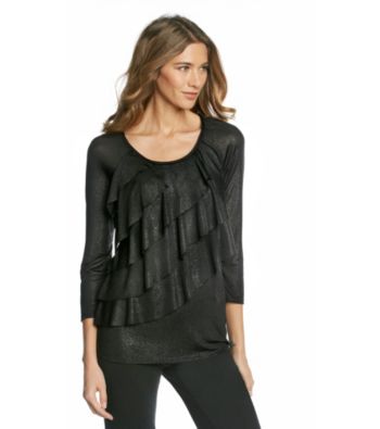 Notations® Allover Shimmer Ruffled Top