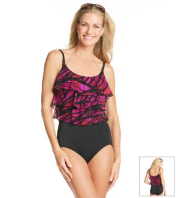 Studio Works® Mesh Triple Tier Mikado Butterfly Wing Print Tank Swimsuit