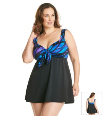 Studio Works® Plus Size Mikado Butterfly Print Tie Front Swim Dress