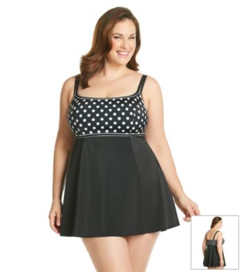 Studio Works® Plus Size Polka Dot Empire Swim Dress