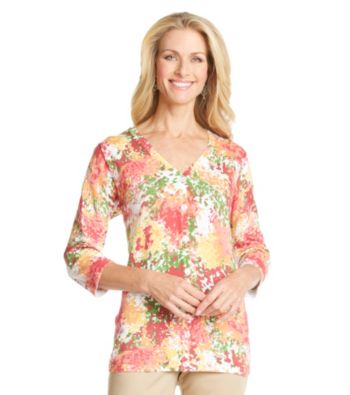 Breckenridge® Petites' Printed V-Neck Cardigan Sweater