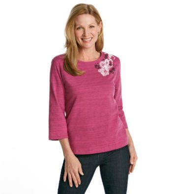 Breckenridge® Petites' Spacedye Crewneck Tee with Flocking