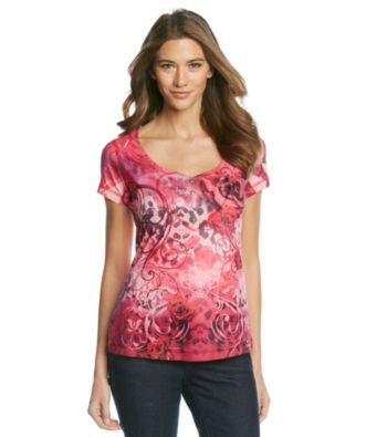 Oneworld Rose Printed Henley Top