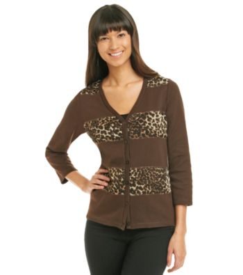 Rafaella 1X1 Cheetah Print Paneled Cardigan