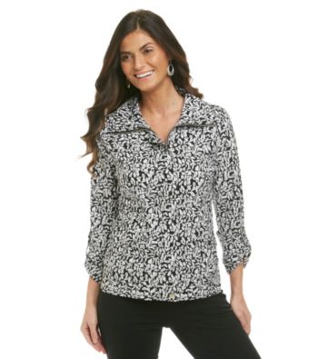 Laura Ashley® Petites' Black and White Animal Print Weekend Jacket