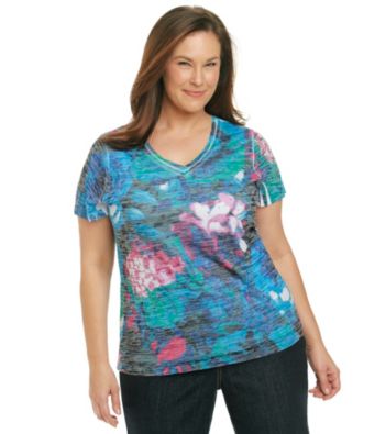 Laura Ashley® Plus Size V-Neck Garden Sublimation Tee