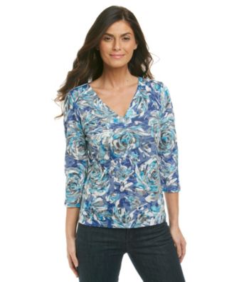 Laura Ashley® Petites' V-Neck Rose Burnout Top
