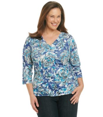 Laura Ashley® Plus Size V-Neck Rose Burnout Top
