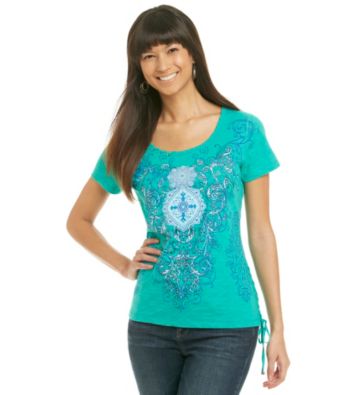 Laura Ashley® Medallion Scroll Print Tee with Lace Detail