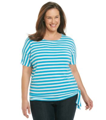 Laura Ashley® Plus Size Striped Dolman Tee with Side Tie