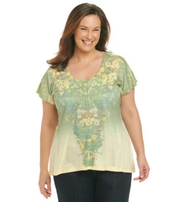 Oneworld® Plus Size Scoopneck Striped Dip-Dye Henley