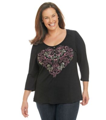 Oneworld® Plus Size Scoopneck Heart Henley