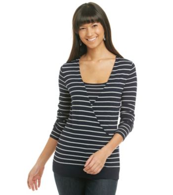 Anne Klein® Petites' Striped Faux Wrap-Front Pullover