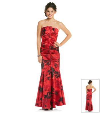 Jump® Juniors' Print Strapless Gown