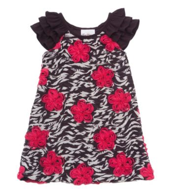 Rare Editions® Girls' 7-16 Black/Red Zebra Print Floral Soutache Dress