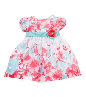 Rare Editions® Baby Girls' Coral/Blue Floral Bubble Sleeve Dress