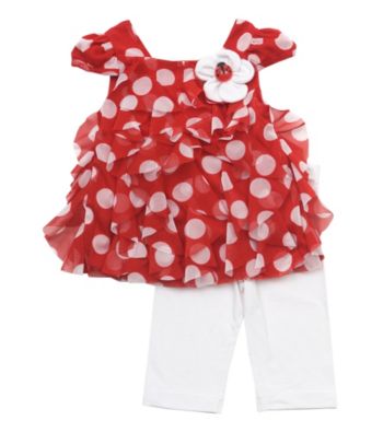 Rare Edition's Baby Girls' Red/White Dot Tier Leggings Set