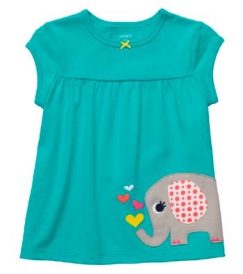 Carter's® Baby Girls' Teal Short Sleeve Elephant Babydoll Top