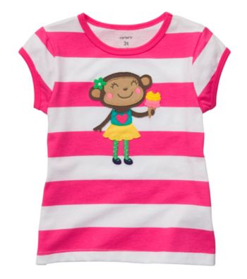 Carter's® Baby Girls' Pink Striped Short Sleeve Monkey Tee
