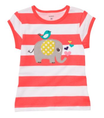 Carter's® Baby Girls' Coral Striped Short Sleeve Elephant Tee